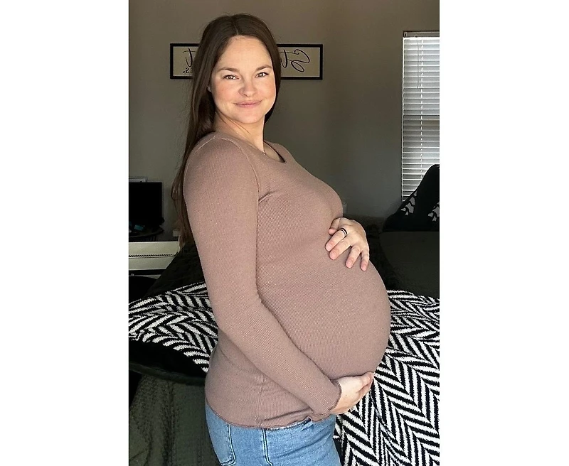Pinkblush Maternity Brown Ribbed Knit Long Sleeve Lettuce Hem Top
