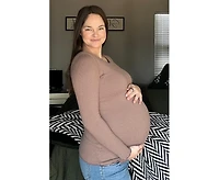 Pinkblush Maternity Brown Ribbed Knit Long Sleeve Lettuce Hem Top