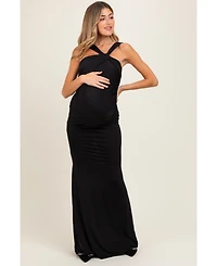 Pinkblush Maternity Black Twist Front Ruched Maxi Dress