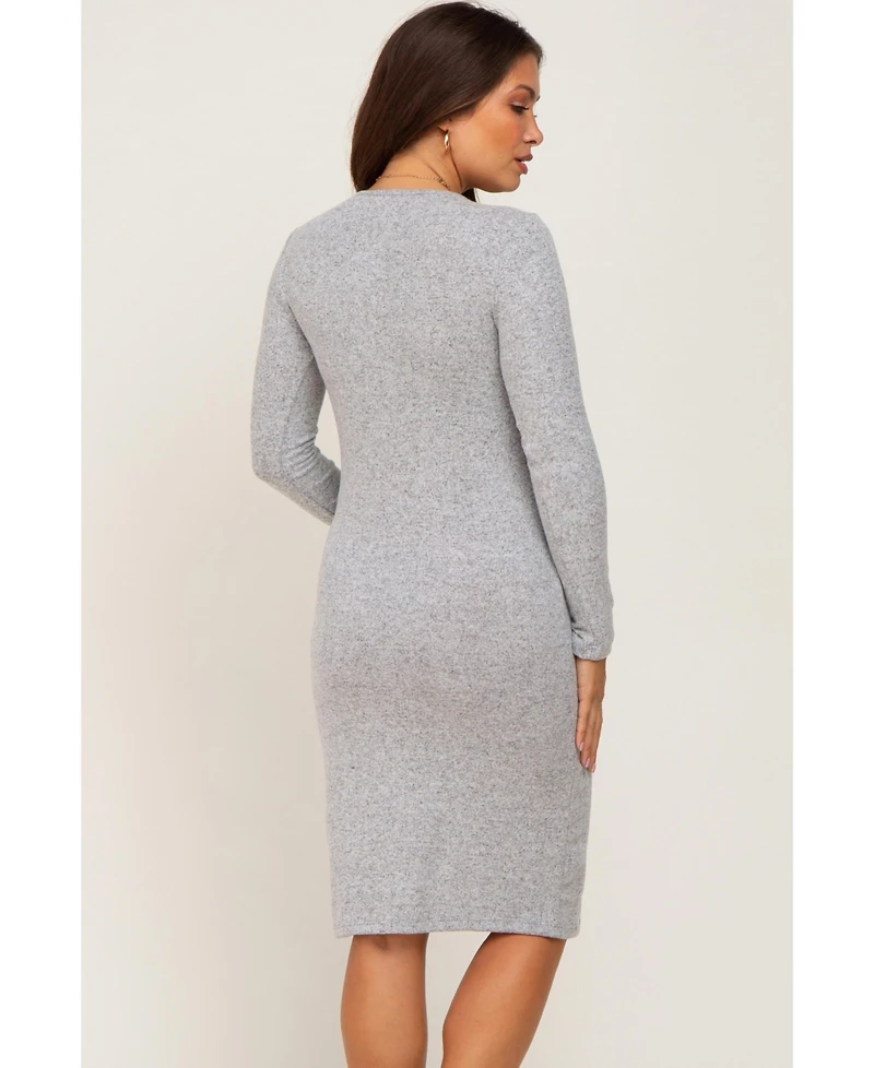 Pinkblush Maternity Heather Grey Brushed Knit Long Sleeve Wrap Nursing Dress