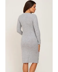 Pinkblush Maternity Heather Grey Brushed Knit Long Sleeve Wrap Nursing Dress