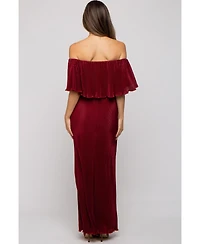 Pinkblush Maternity Forest Green Pleated Ruffle Off Shoulder Maxi Dress