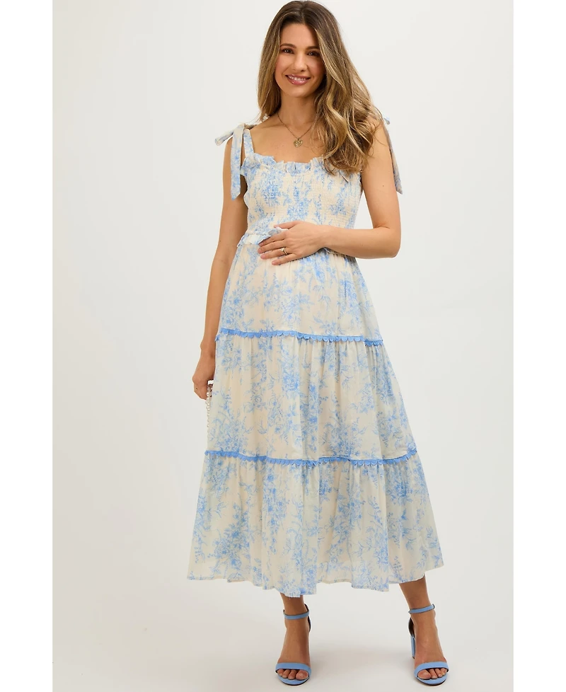 Pinkblush Maternity Floral Sleeveless Ruffle Tiered Midi Dress
