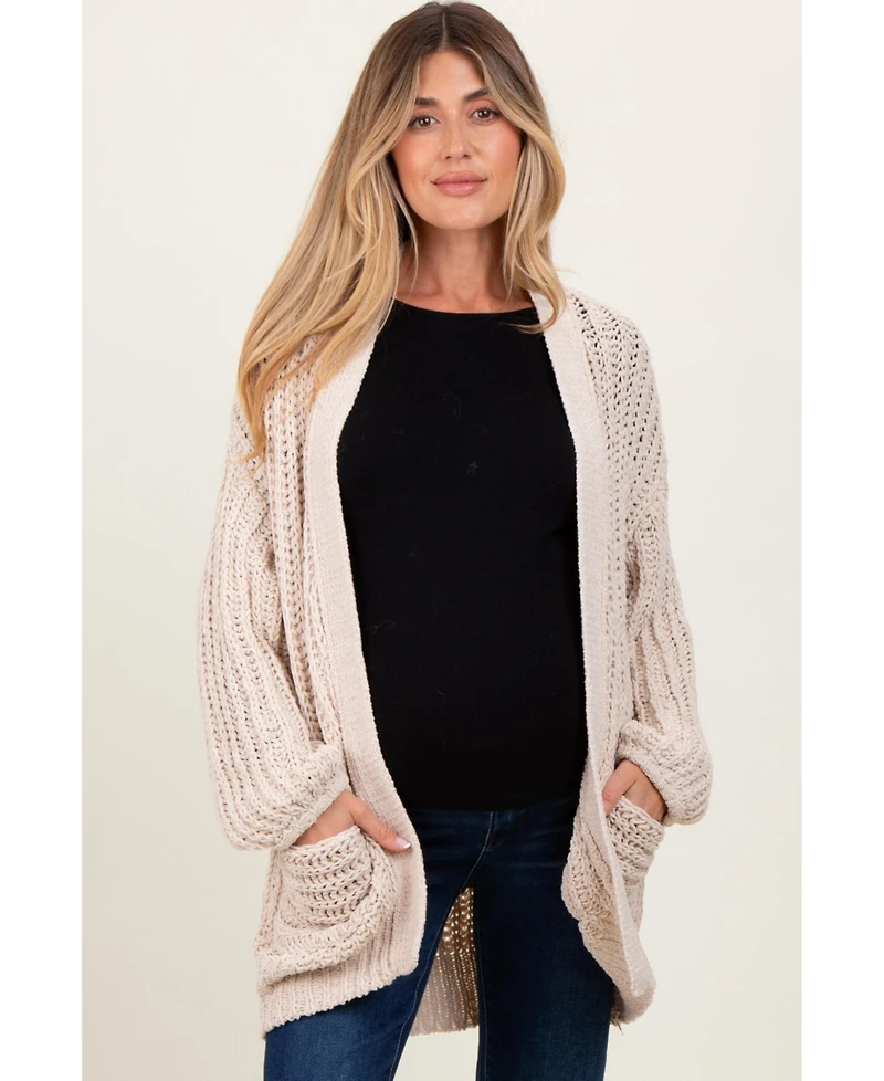 Pinkblush Maternity Beige Chunky Knit Oversized Pocket Cardigan