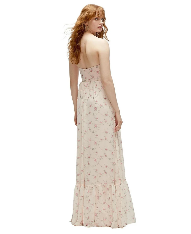 Dessy Collection Strapless Cat-Eye Corset Maxi Dress with Ruffle Hem A-Line Skirt