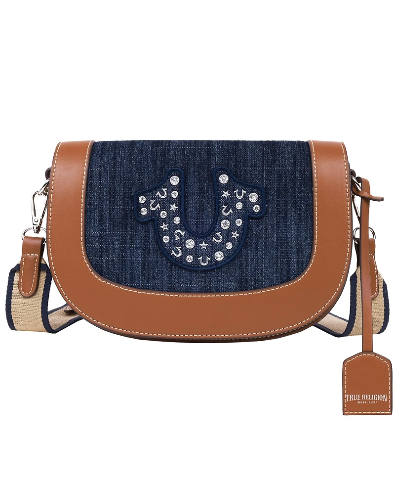 True Religion Studded Logo Denim Flap Bag