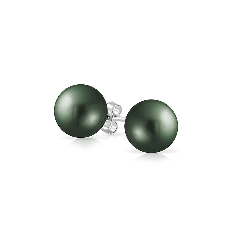 Bling Jewelry Classic Black Peacock Simulated Pearl Drop Ball Earrings Sterling Silver