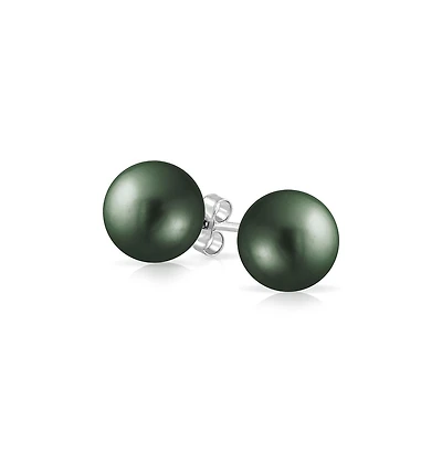 Bling Jewelry Classic Black Peacock Simulated Pearl Drop Ball Earrings Sterling Silver