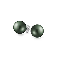 Bling Jewelry Classic Black Peacock Simulated Pearl Drop Ball Earrings Sterling Silver