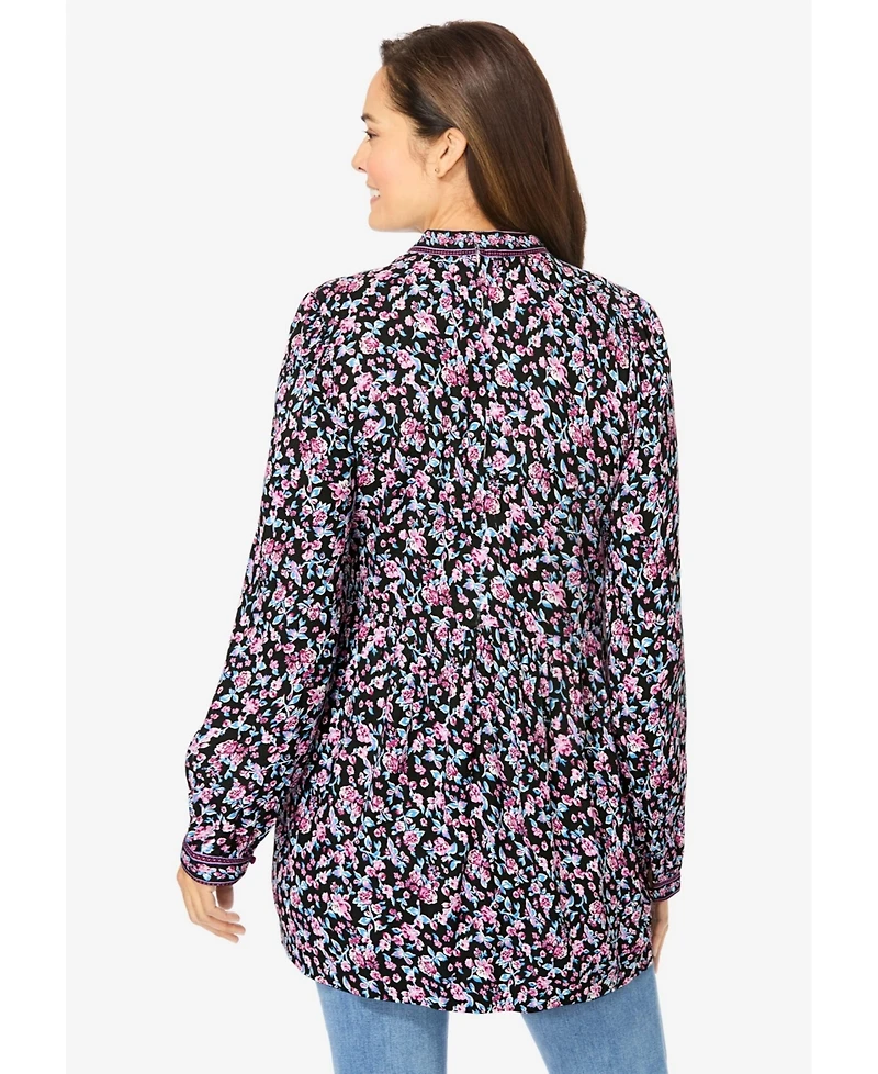 Woman Within Plus Button-Front Mixed Print Tunic
