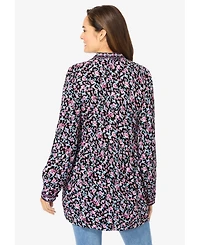 Woman Within Plus Button-Front Mixed Print Tunic