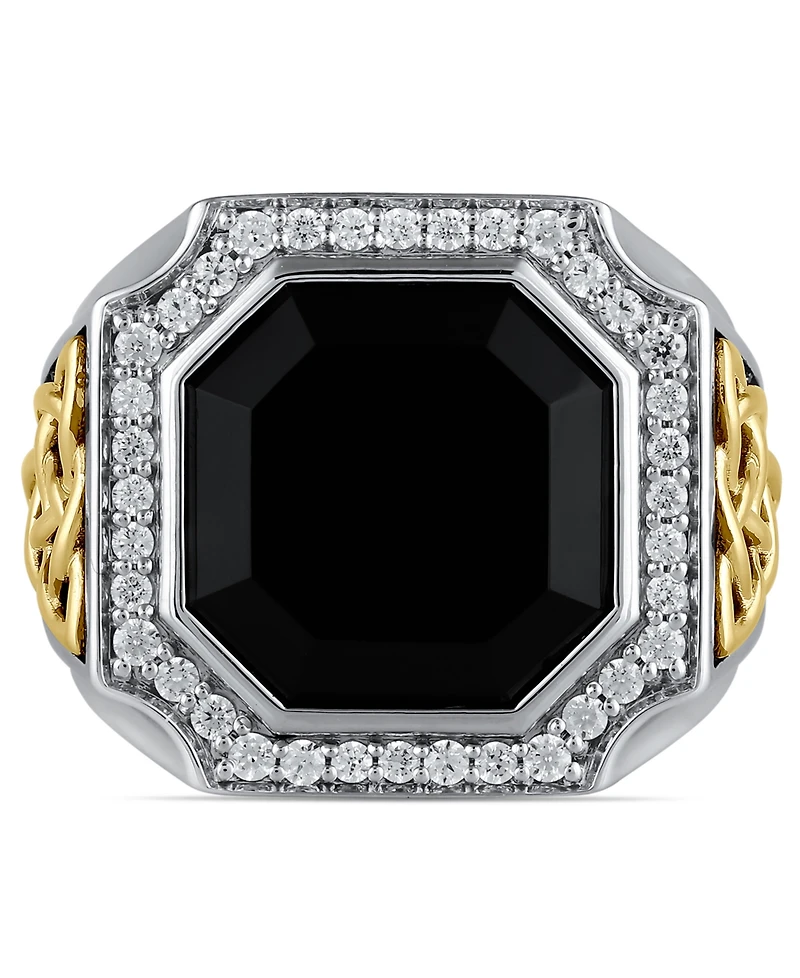 Macy's Diamond (1/2 ct. t.w.) and Black Onyx (4.90 ct. t.w.) Ring in Yellow Gold Plated Sterling Silver