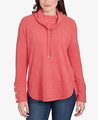 Ruby Rd. Petite Cowl Neck Cozy Hatchi Drawstring Top