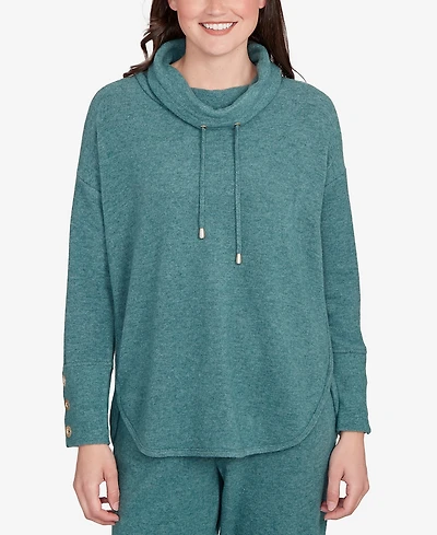 Ruby Rd. Petite Cowl Neck Cozy Hatchi Drawstring Top