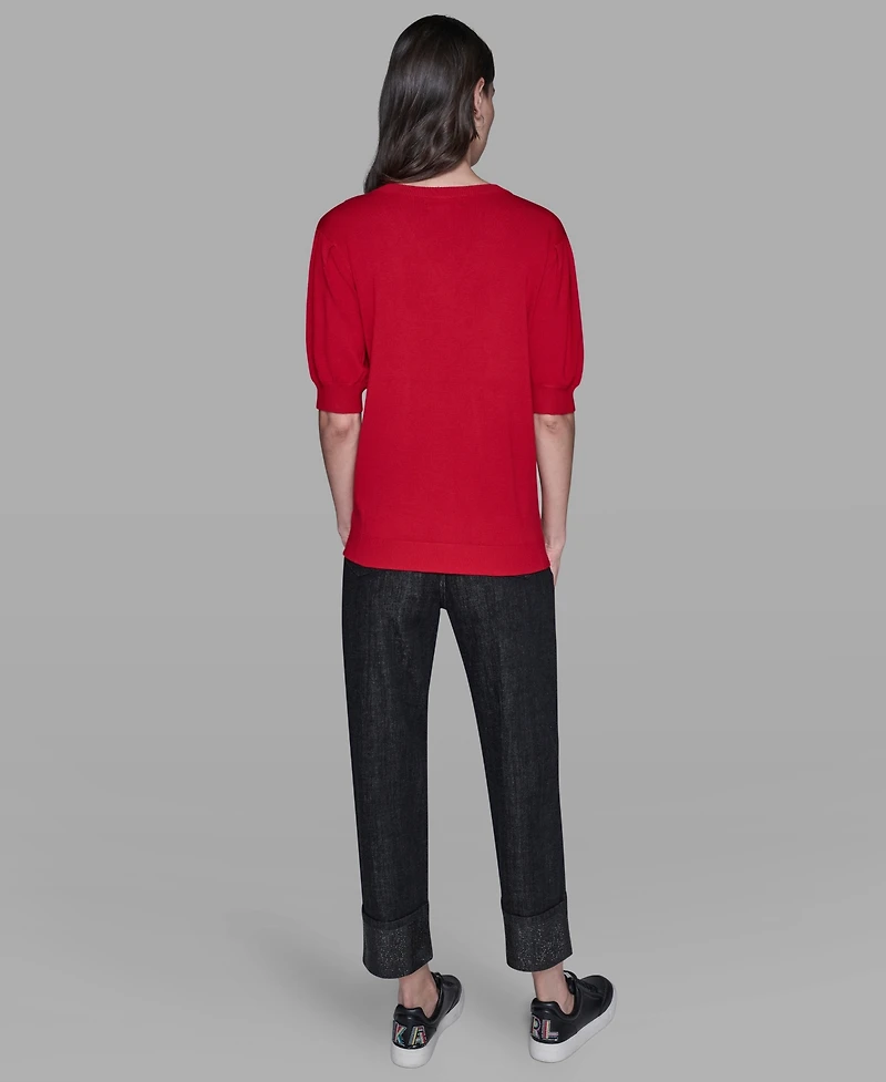Karl Lagerfeld Paris Women's V-Neck Button Detail Sweater