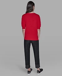 Karl Lagerfeld Paris Women's V-Neck Button Detail Sweater
