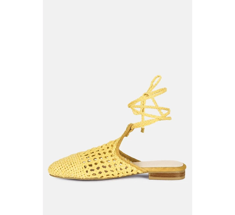 Bartsi Womens Handwoven Tie Up Flat Mules