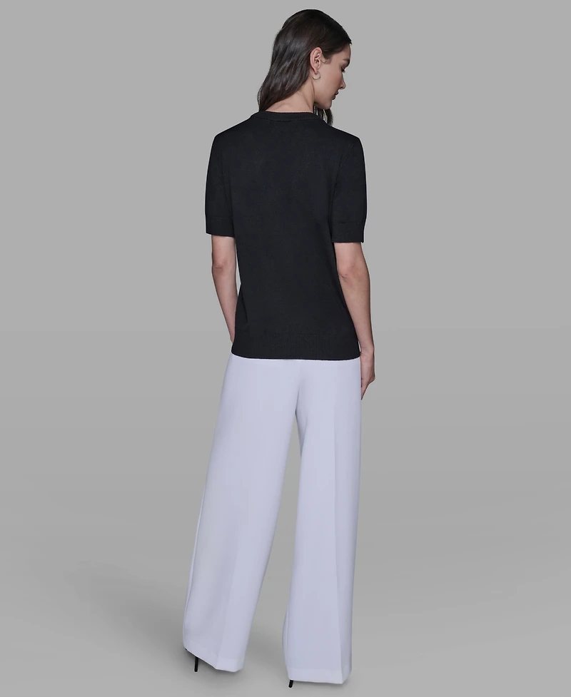 Karl Lagerfeld Paris Women's Short Sleeve Bow Applique Detail Sweater