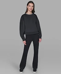 Karl Lagerfeld Paris Women's Crewneck Crystal Neck Top