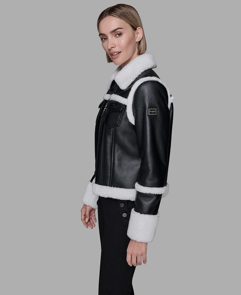 Karl Lagerfeld Paris Women's Collared Fuzzy Jacket