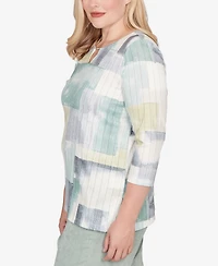 Alfred Dunner Stockbridge Soft Colorblock Rib Texture Knit Top