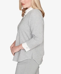 Alfred Dunner Stockbridge Diamond Jacquard Two One Top with Necklace