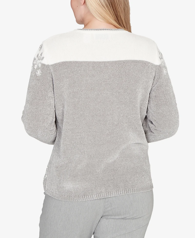 Alfred Dunner Stockbridge Snowflake Embroidery Chenille Sweater