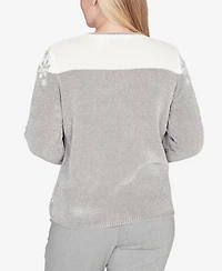 Alfred Dunner Stockbridge Snowflake Embroidery Chenille Sweater