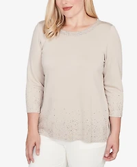 Alfred Dunner Vienna Heat Set Sparkle Ombre Border Knit Top