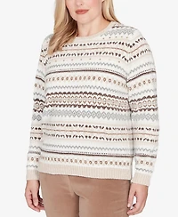 Alfred Dunner Vienna Geometric Biadere Striped Chenille Sweater