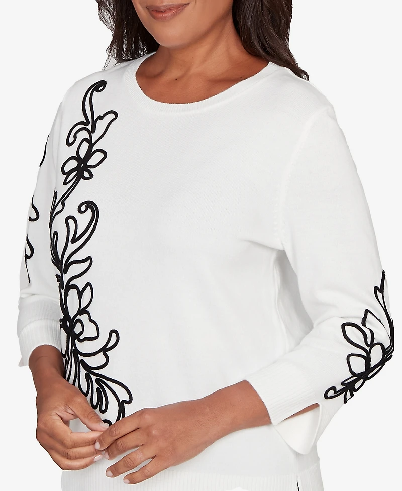 Alfred Dunner Barcelona Floral Soutache Lightweight Sweater