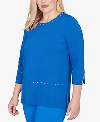 Alfred Dunner Barcelona Solid Floral Jacquard Knit Top