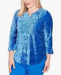 Alfred Dunner Barcelona Crushed Velvet Keyhole Bell Sleeve Top