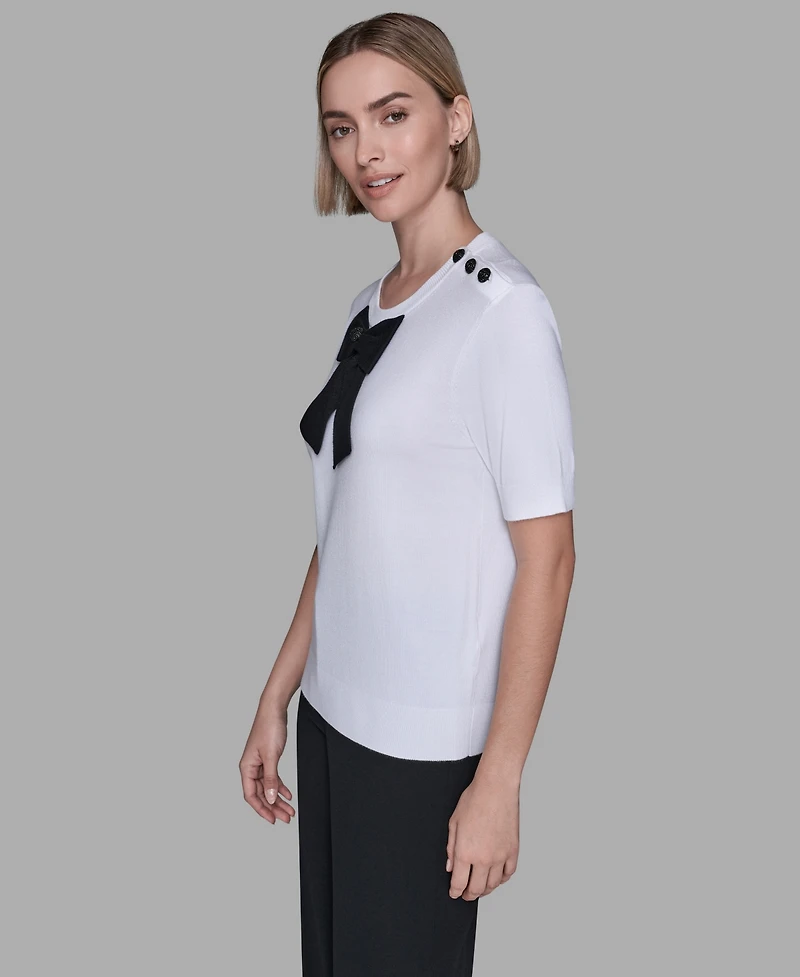 Karl Lagerfeld Paris Women's Crewneck Big Bow Applique Detail Sweater