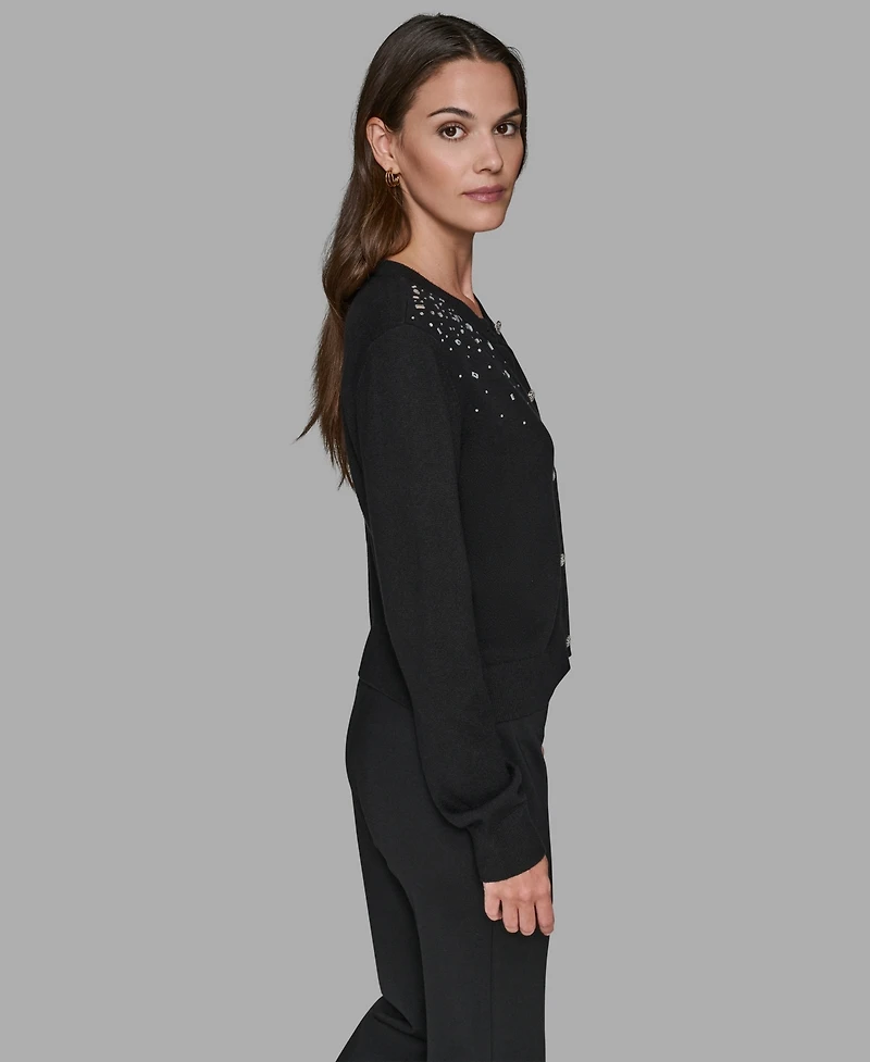 Karl Lagerfeld Paris Women's Crewneck Crystal Detail Sweater