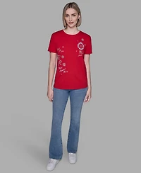 Karl Lagerfeld Paris Women's Crewneck Embellished Icon T-Shirt