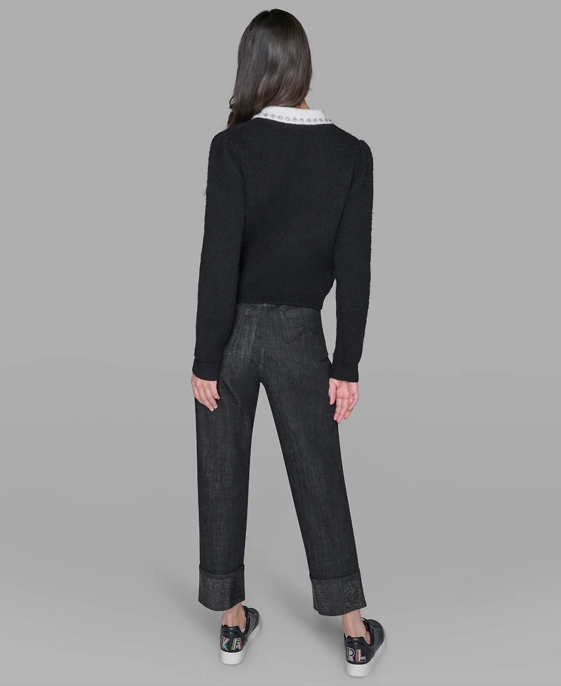 Karl Lagerfeld Paris Women's Contrast Collar Sweater