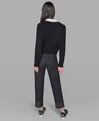 Karl Lagerfeld Paris Women's Contrast Collar Sweater