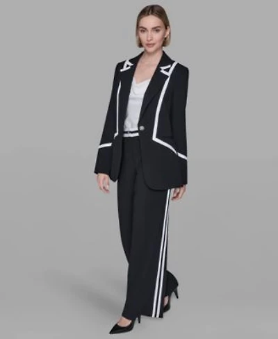 Karl Lagerfeld Paris Womens Collar Contrast Trim Blazer High Rise Contrast Band Pants