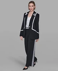 Karl Lagerfeld Paris Womens Collar Contrast Trim Blazer High Rise Contrast Band Pants