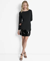 Dkny Women's Long Sleeve Sequin Hem Shift Dress