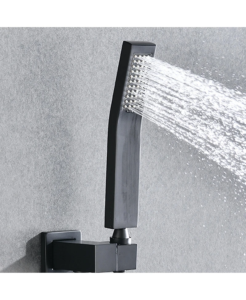 Rainsken Ceiling Mount Shower Faucet Set, Rain Mixer Shower Combo Set with Hand Shower, 16 inch Shower Head and Tub Spout, Matte Black