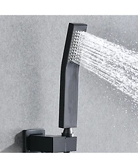 Rainsken Ceiling Mount Shower Faucet Set, Rain Mixer Shower Combo Set with Hand Shower, 16 inch Shower Head and Tub Spout, Matte Black