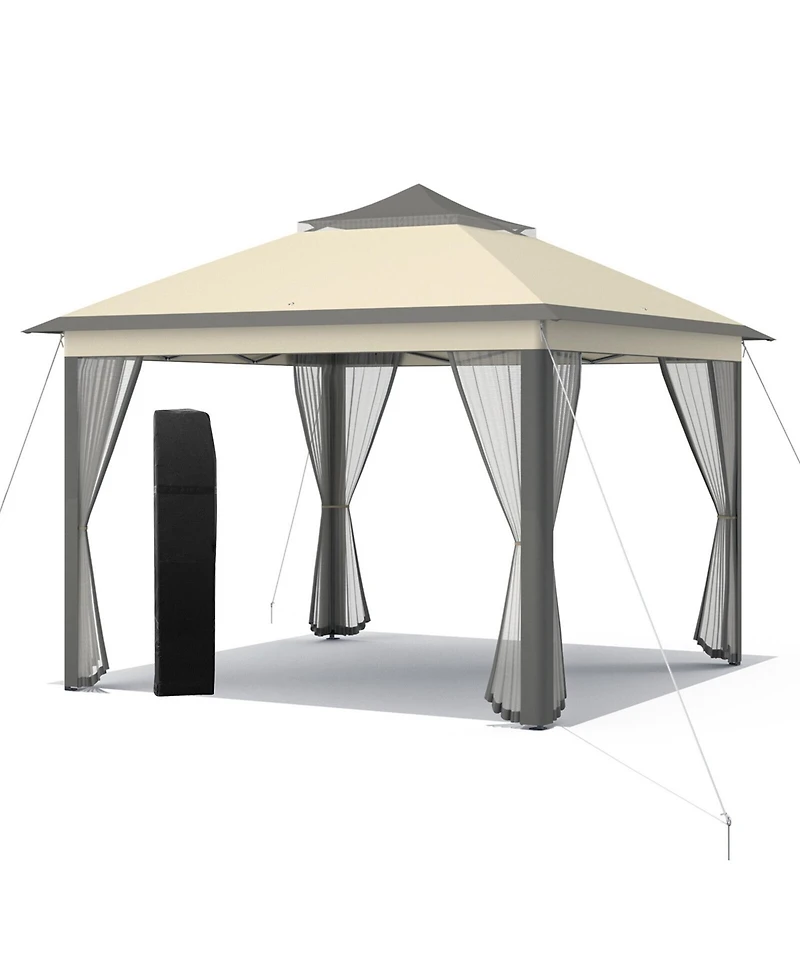 Gymax 11 x ft Pop up Gazebo 2-Tier Patio Canopy Tent Shelter w/ Carrying Bag