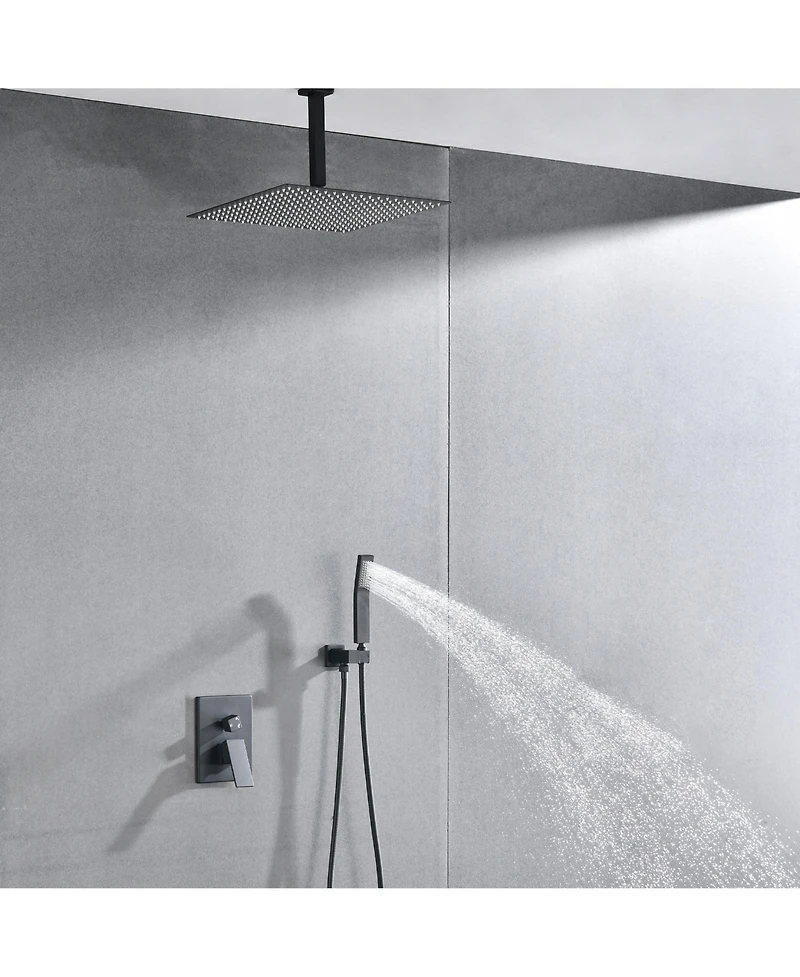 Rainsken Square Rain Shower System Faucet Set with Hand Shower, 16 inch Shower Head and Tub Spou, Matte Black