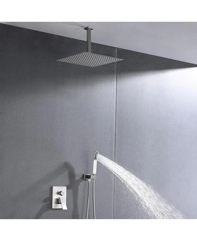 Rainsken Shower system combo with hand shower, 16 inch shower head and tub spout, Brushed Nickel