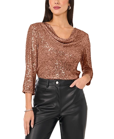 Vince Camuto Women's Sequined Cowlneck 3/4-Sleeve Top