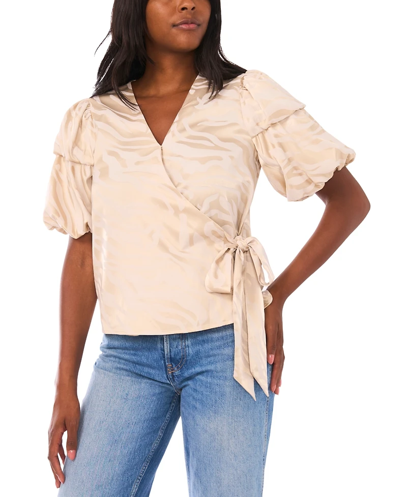 Vince Camuto Women's Bubble Sleeve V-Neck Wrap Tie Top