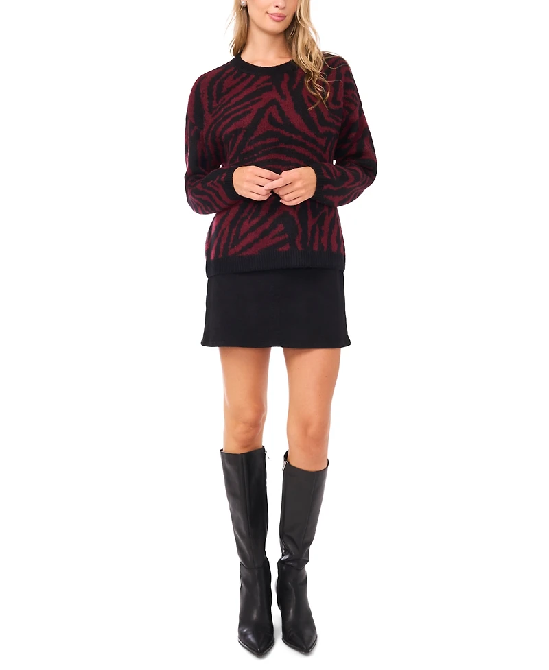 Vince Camuto Women's Zebra Jacquard Long Sleeves Sweater