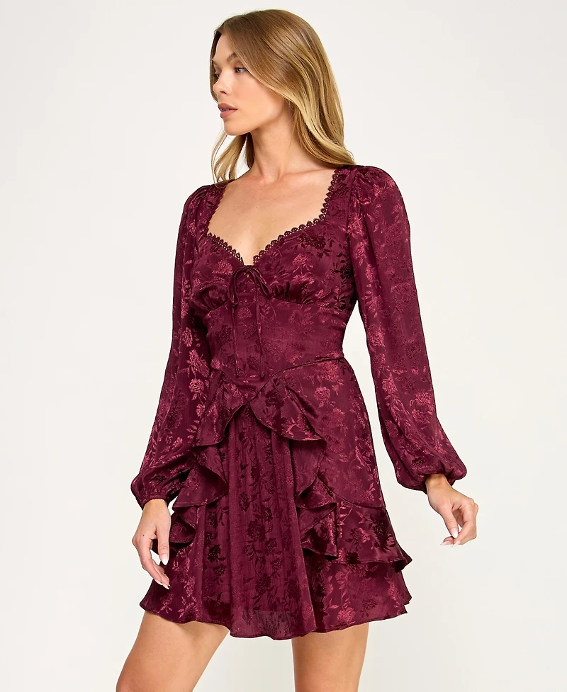 Row A Juniors' Long Sleeve Jacquard Dress